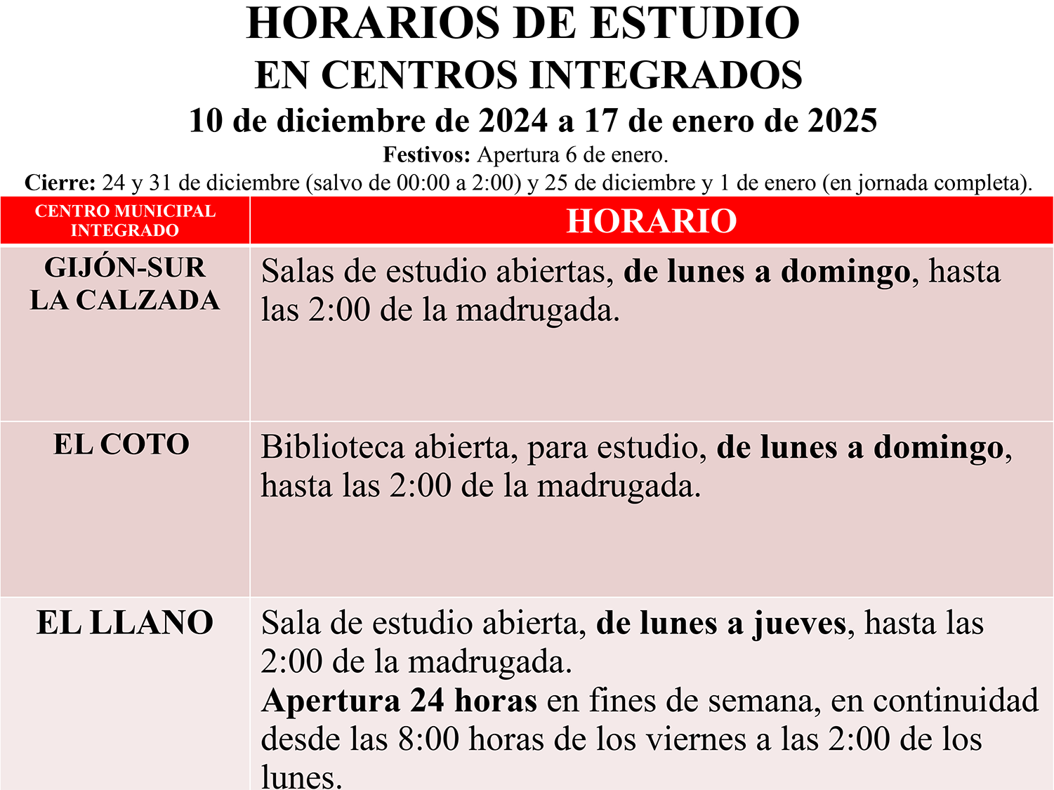 cartel horarios