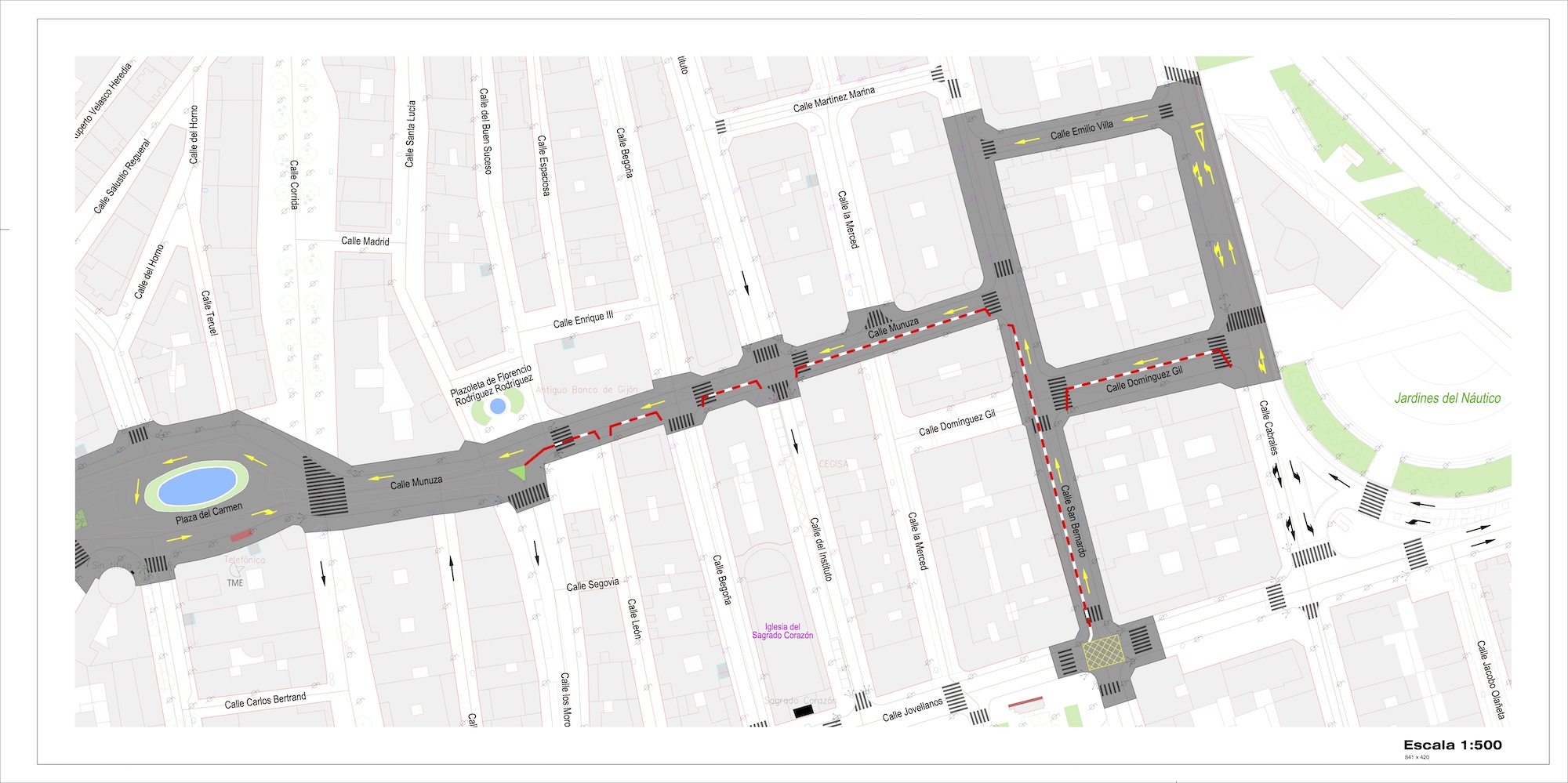 Plano sobre los cambios de sentido en el entorno de la Calle Munuza