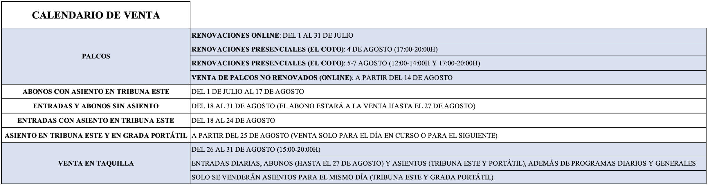 CALENDARIO VENTA CSI GIJÓN 2025