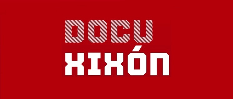 logotipo de docuxixon letras con tipografía sobre rojo