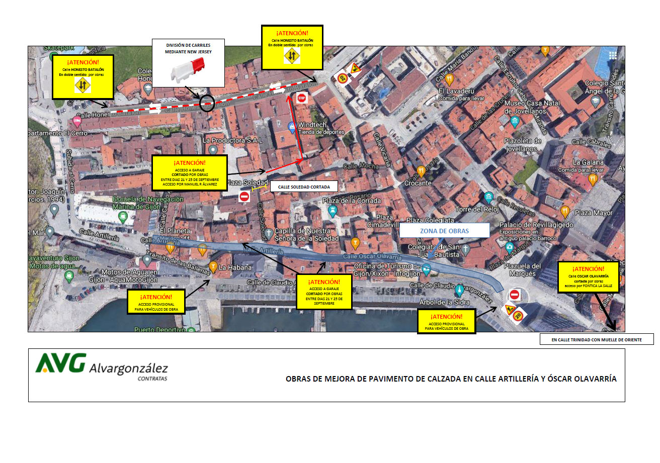 Mapa de las obras en las calles Artillería y Óscar Olavarría