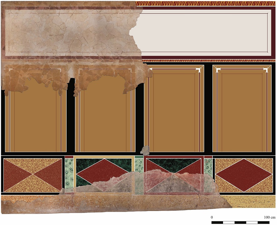 Propuesta de restitución de la decoración del muro este de la estancia D2 de las Termas