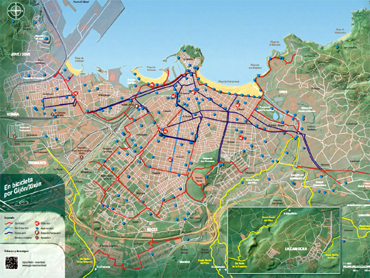 Mapa incluido en el folleto "En bicicleta por Gijón/Xixón"