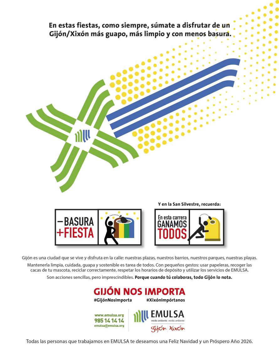 En estas fiestas, como siempre, súmate a disfrutar de un Gijón/ Xixón más guapo, más limpio y con menos basura.