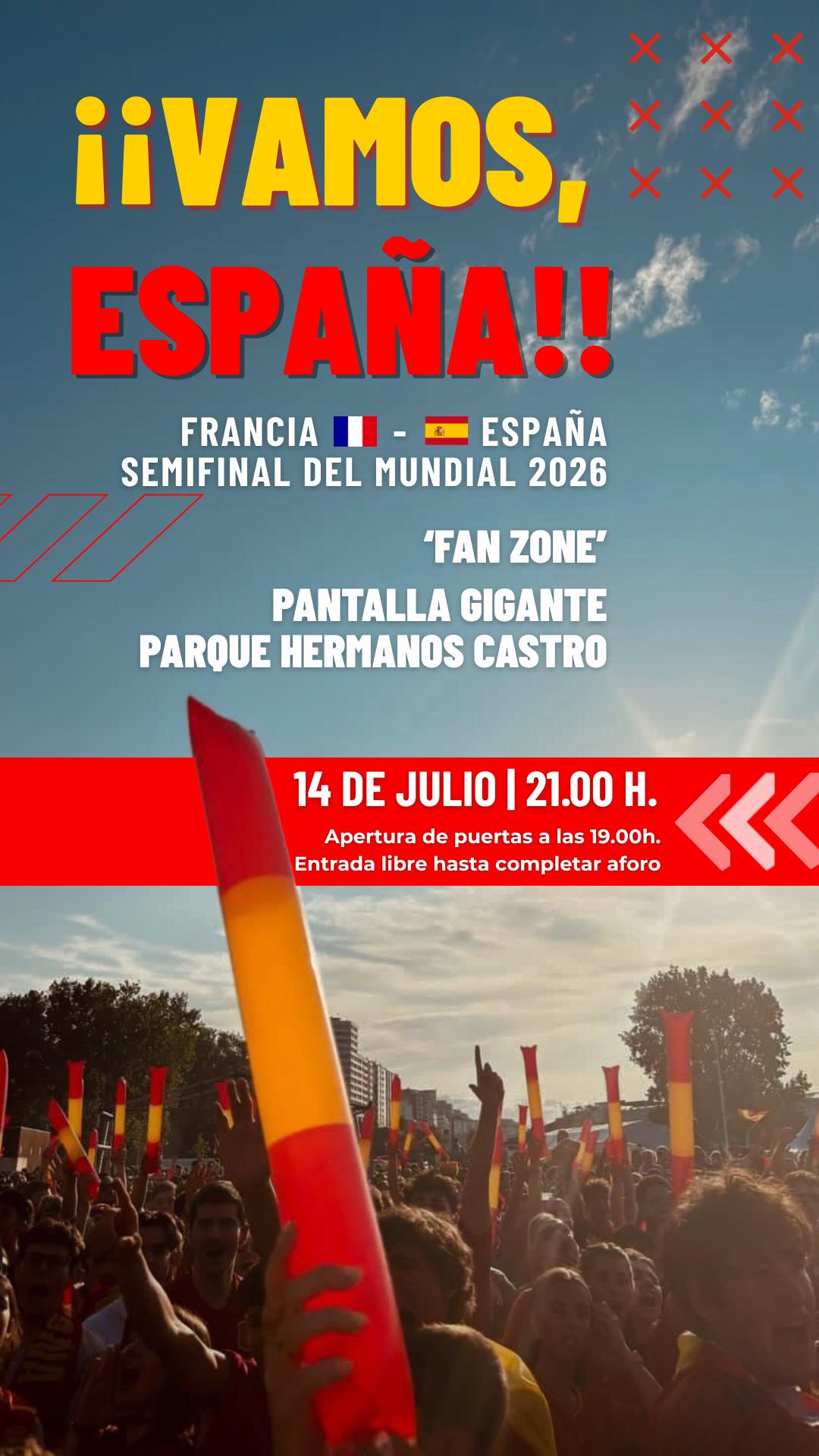 Gijón instalará una ‘fan zone’ con pantalla gigante para disfrutar de la semifinal del Mundial en el Parque Hermanos Castro